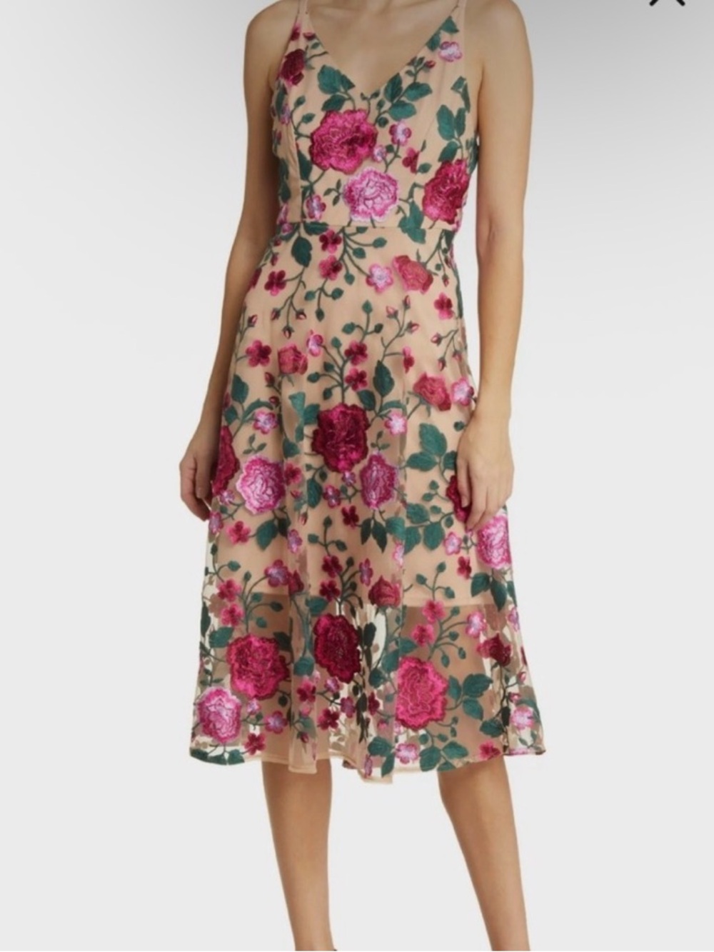 Sam Edelman Floral Embroidered overlay Midi Dress